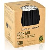 Lives on Green Pack of 500 Black Paper Straws Disposable Eco-Friendly Cocktail Straws 14.5 x 0.5 cm for Home, Bars and Restau