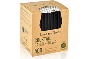 LIVES ON GREEN Lot de 500 pailles à cocktail jetables et agitateurs en papier noir respectueux de l'environnement - 14,6 x 0,6 cm - Pour la maison, les bars et les restaurants