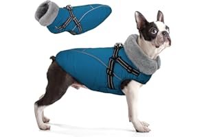 Queenmore Manteau Chien Moyen Imperméable, Manteaux d'hiver pour Chiens, Veste avec Harnais pour Teckel, Bouledogue Français/Staffordshire Terrier(Céruleen, M)