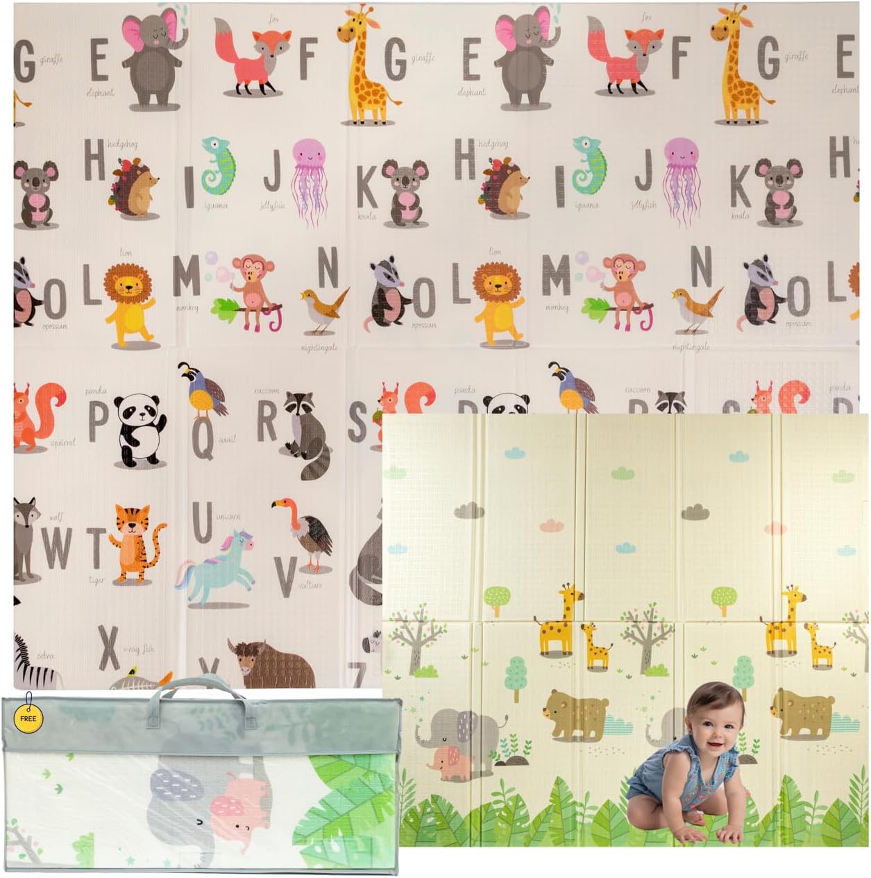 Alfombra Bebe Acolchada Plegable 150x180x1cm – Tapete Actividades Impermeable Reversible – Gimnasio Infantil – Manta Juegos y Regalo Ideal – Parque Infantil Bebé – Tapete Bebé – Colchoneta Suelo