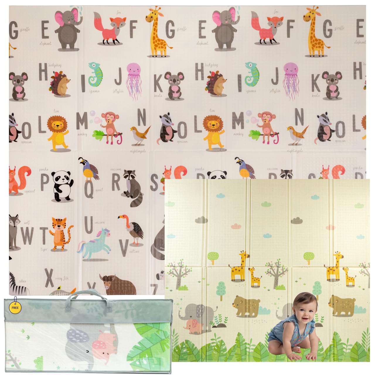 Alfombra Bebe Acolchada Plegable 150x180x1cm – Tapete Actividades Impermeable Reversible – Gimnasio Infantil – Manta Juegos y Regalo Ideal – Parque Infantil Bebé – Tapete Bebé – Colchoneta Suelo - 1