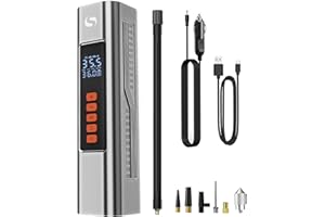 SERVOMASTER Gonfleur Pneus Voiture, Compresseur à Air Portatif, Compresseur 150PSI 12V DC Accessoire Voiture, Mini Compresseur Pompe A Velo Electrique Avec LumièRe Led Pour Voiture Moto Bicyclette