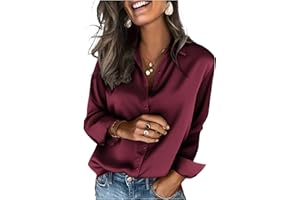 Zeagoo Women's Satin Blouse Long Sleeve Button Down Shirts Soft Elegant V Neck Blouses Casual Office Work Tops S-XXL