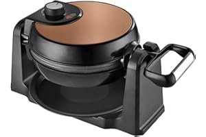 Team Kalorik Gaufrier Électrique Tournant en Inox, 1000 W, Plaques Rondes, Noir/Cuivre, TKG WM 1050 CO