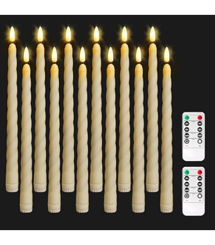 Lot De 4 Bougies LED Avec Minuterie Rouge - Pour Intérieur - 6 Heures - En Cire Véritable - Hauteur : 24 Cm - Diamètre : 2,2 Cm - 2 Piles AAA Nécessaires - Bougie LED Vacillante - Flamme Mobile