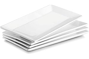 DOWAN Piatti in Porcellana, Piatto da Portata Rettangolare, 4 Pezzi Piatto di Dessert Set, 24.6 × 13.7 cm, Bianco