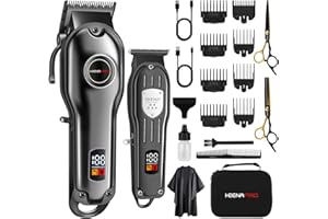 HIENA PRO Professional Hair Clippers Set for Men, Cordless Barber Clipper Trimmer Set, Hair Cutting Machine Kit, Rechargeable Clipper Set for Barbers with LED Display (Black)