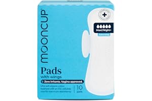 Mooncup® Maxi/Night+ Flow Pads with Wings, Ultra Soft Organic Cotton, 10 Pads