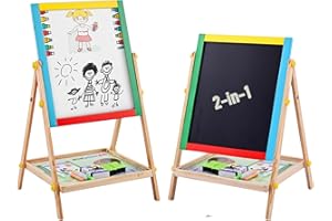 FB FunkyBuys 69cm Kids Easel Double Sided with Magnetic Whiteboard & Chalk Board for Kids, 54pc Magnetic Letters and Numbers for Children, Coloured Chalk, Dry Erase Marker & Whiteboard Eraser Sponge