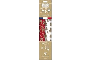 Clairefontaine 223887C-Kit D'emballage Cadeau Zéro Plastique - 2 Rouleaux Papier Cadeau Kraft Recyclé 5mx35cm - Bobine Ruban 20m + 10 Étiquettes Cadeaux A Découper - Rouge/Blanc -Emballage Responsable