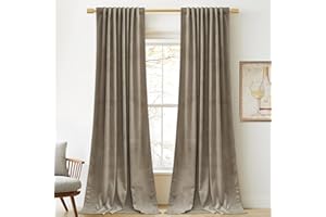 StangH 120 inches Long Camel Beige Velvet Curtains - Extra Long Thick Thermal Insulated Room Darkening Window Drapes for Hall, Back Tab Chill Resist Winter Curtain for Door, W52 x L120, 2 Panels