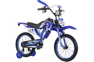 Touch of Venetian 12" / 16" Boys Motorcross Bike with Stabilisers Black Red Green Blue Moto Wheels Kids Bicycle for Ages 2-9 Years Old Motorcycle Sound Motorcross