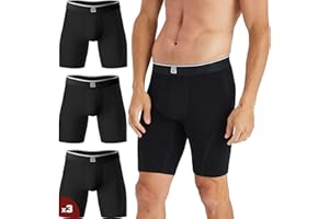 Giovici Mens Long Leg Boxers Bamboo Viscose Anti Chafing Ultra Cooling Underwear with or without Fly Sweat-Wicking Underpants