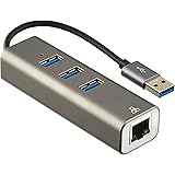 Amazon Basics – USB-3.0-Hub mit 3 x USB-3.0-Ports und 1 x RJ45-Gigabit-Ethernet-Port, Aluminium, Grau