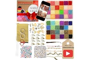 montivio Perlen für Armbänder, Perlenset mit gratis E-Book inkl. DIY-Hacks, Tipps und Tricks, so wirst du schnell zum Profi, 48 Farben, 16.000 3mm Perlen und Zubehör