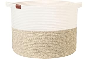 Febzoce Woven Storage Basket, Extra Large Toy Storage Organiser Baby Washing Basket Rope Laundry Hamper Natural White/Desert 50 x 33 cm