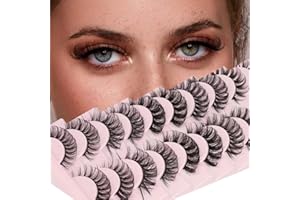 FANDIQ False Eyelashes Russian Strip Lashes D Curl 3D Fake Lashes Natural Wispy Fluffy Volumn Strip Lashes 16MM Faux Mink Eye Lashes Reusable Handmade 10 Pairs Pack (5 Styles Mix)