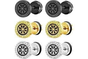 JewelryWe Set Orecchini con Simboli Viking: Orecchini a Bottone Punk Viking da Uomo Donna Simboli Norvegesi della Bussola Inserti Finti a Vite in Acciaio Inossidabile
