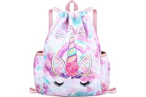 RHCPFOVR Sac à dos à cordon pour enfants - Sacs licorne pour filles Gym Dance Beach Swim Travel Bag