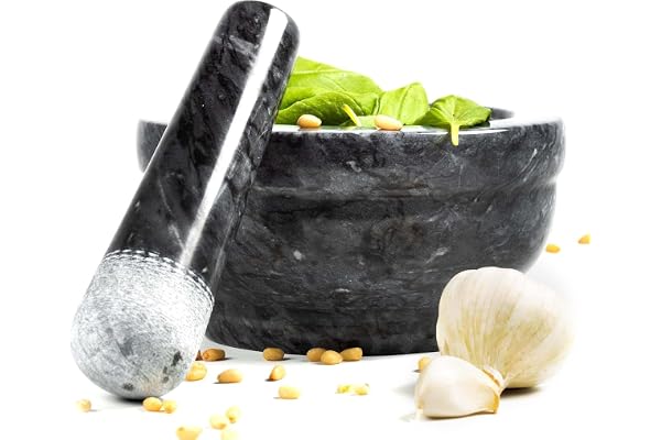 Coninx Mortier Pilon Cuisine | Mortier et Son Pilon Marbre Massif | Ø 15cm x 8cm | Solution Simple pour Cuisiner comme un Chef | Herbes Fraîches et Ingrédients Pour Votre Santé | Noir