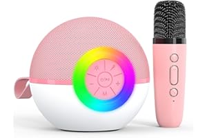 HEROANGE Karaoke Machine for Kids Adults, Toys with wireless microphone Mini Portable Bluetooth Speaker with 5 Voice Changing Effects & LED Light, Christmas Birthday Gifts for 4-12 Girls Boys (Pink-1 Mic)