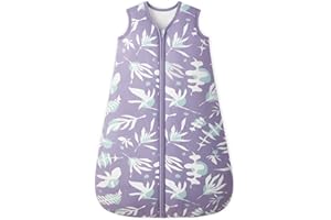 Unnivoll Śpiwór dziecięcy 2,5 tog 18-36 miesięcy, 100% bawełna, zimowy śpiwór, 2-kierunkowy zamek błyskawiczny, pikowany worek do spania dla noworodka, ciepły, miękki, fioletowy, liść