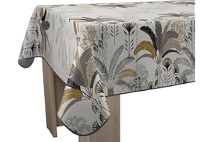 Le linge de Jules Nappe Anti-Taches Palmiers - Rectangle 150 x 240 cm, Beige, Gris, Noir