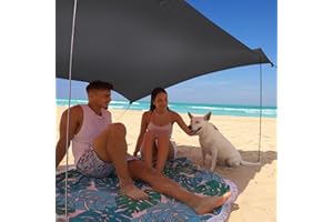 Otentik Nano Sunshade for Beach or Outdoors - Sun Canopy - Beach Shelter - Sail Canopy - Sun Awning With 2 Poles (Dark Gray)
