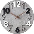 Stellarize Wall Clock Silent & Non Ticking 3D Modern Wooden 12 Inch Battery Operated Kitchen Bedroom Living Room Bathroom Decorative Clock Grey