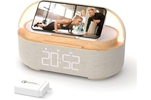 ‎COLSUR COLSUR Radiowecker Digital mit Wireless Charger, Bluetooth Lautsprecher mit USB-Ladegerät, Smart Wecker Schlummerfunktion Induktive Ladestation, Nachtlampe, Dimmbares LED-Display und Batterie-Backup