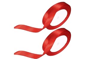 FULUSHOUXI Red Satin Ribbon for Gift Wrapping Ribbon, 2 Rolls 15mm x 22M Red Ribbon for Crafting Flower Bouquets Presents Balloon Valentines Gifts DIY Craft Hair Bows Making Cake Wedding Decorations Ribbons