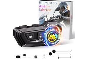 Motorrad Helm Headset, Moman RS-H4P Motorradhelm Kopfhörer BT5.1 mit Hi-Fi LautsprechernDoppelte Geräuschreduzierung【Neues Upgrade】 RGB/FM/Freisprechen/AI-Sprachsteuerung Kopfhörer für Einzelfahrer