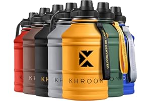 Khroom® Sportowa butelka na napoje ze stali nierdzewnej, 2,2 l pojemności, nadaje się do wody gazowanej, odporna na uszkodzenia, bez BPA, metalowa butelka XXL ze stali nierdzewnej, 2 l, żółta