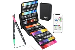 AEDAGA 120 Numbered Dual Tip Colouring Pens with Free App,Felt Tip Pens for Adult Colouring Books, Brush Pen Art Supplies for Calligraphy Drawing Sketching Journaling Painting