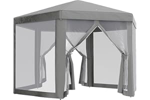 Outsunny Tonnelle Barnum Tente de réception hexagonale Style Cosy métal Polyester Gris