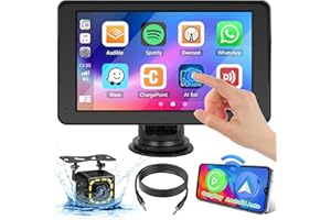 Hikity 7 Inch Portable Car Stereo Wireless Carplay and Android Auto, HD Touchscreen Car Play Screen with Bluetooth Mirror Link Airplay Siri Voice Control Reverse Camera