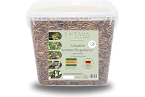 ENTAVA 10l Soldatenfliegenlarven getrocknet in Premium-Qualität, Vogelfutter, Koifutter, Igelfutter, Eichhörnchenfutter, ganzjähriges Futter für Wildvögel (10 Liter (1400g)) (10l)
