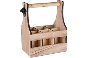 ‎UNUS UNUS Home Flaschenträger aus Holz für 6 Flaschen ohne Beschriftung, Bierträger mit Flaschenöffner, Geschenkidee Männer, Geburtstag, Vatertag