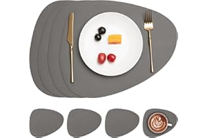 Myir JUN Manteles Individuales y Posavasos de Cuero, Salvamanteles Individuales y Posavasos Lavables de PVC Manteles Individuales y Posavasos (Gris, Juego de 4)