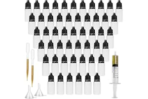 DONQL Plastic Dropper Bottles - 10ml Empty Squeezable Eye & Paint Dropper Bottles with 10ml Syringe, 2 Funnels, 2 Pipette & 2 Label (50)