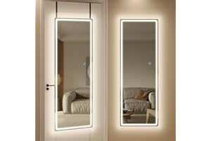 LVSOMT LED Espejo Pared Cuerpo Entero, 120x37cm Espejos Colgante con Luz, Estrecho Espejo de Puerta/Pared Rectangular, Moderno Espejos vestidor con 3 Luces LED, para Dormitorio y Salón, Blanco