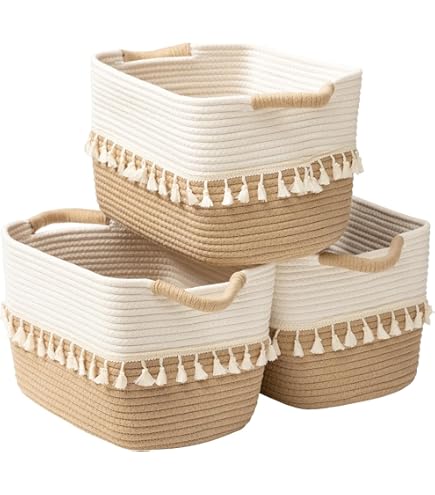 Lot De 3 Paniers De Rangement Lavables En Corde De Coton Tissé