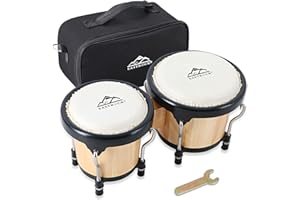 EASTROCK Bongo Drum 4" e 5" Set Per di tamburi per adulti,principianti,per professionisti, strumenti a percussione in legno e metallo con chiave sintonizzabile