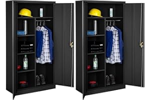 TecTake 801029 2 armarios archivadores con Cierre de Seguridad y 6 Compartimientos + Barra ropero, 180 x 90 x 40 cm (Negro)