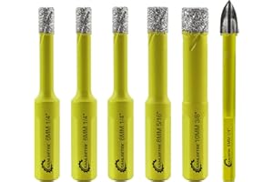 Secco Punte per Trapano Diamantate - 5pezzi 6/6/6/8/10mm Fresa Diamantata e 1pezzo 6mm Trapano al Carburo con Gambo Triangolo per Ceramica Gres Porcellanato Granito Marmo Quarzo SANLEETEK