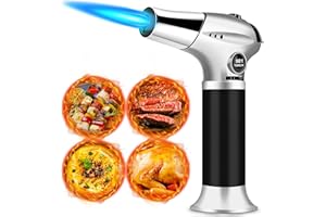 Chalumeau de Cuisine, Briquet Chalumeau, Chalumeau Avec Verrouillage de Sécurité, Réglable et Chalumeau au Butane Rechargeable Pour Crème Brûlée Maison, Camping, Barbecue, Cuisine (Butane non Inclus)