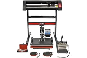 PixMax Kombi 5-in-1 Schwingpresse Transferpresse Tassenpresse Mützenpresse Tellerpresse T-Shirtpresse Hitzepresse mit Plotter Schneideplotter Folienplotter und Zubehör