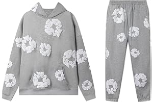 GENERISCH Chándal para niños, conjunto holgado de flores, traje deportivo de manga larga con estampado de flores, traje de ocio, ropa deportiva, sudadera con capucha y pantalones de chándal unisex para niños y