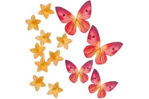dekora - Décorations de Gaufret Comestible en Blister avec Mini-Fleurs Jaunes et Papillons Rouges - 39 Pièces pour Embellir les Cupcakes et les Gâteaux pour Chaque Événement