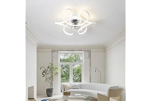KeLuKes 45cm Ventilateur Plafond avec Lumiere Cc Plafonnier Ventilateur Réversible Silencieux Gradable Lustre Ventilateur de Plafond 6 Vitesses pour Chambre Salon, Blanc
